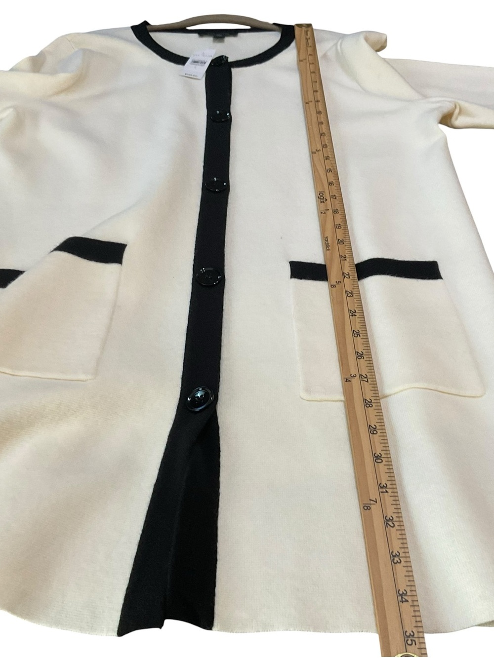 Ann Taylor NWT Longline Contrast Trim Cardigan Sweater Ivory Black Size Larg - Picture 8 of 8